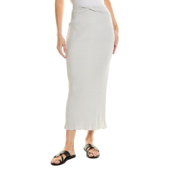 Devon Windsor Kade Twist Metallic Silver Stretch Knit Maxi Skirt XS Side Slit - Picture 1 of 9